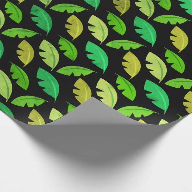 Tropical  summer leafs banana tree black emerald wrapping paper (Corner)
