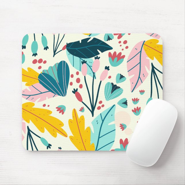 Tropical Summer Leaves Mouse Mat (With Mouse)