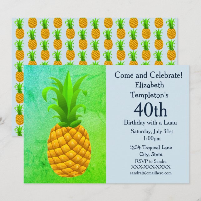 Tropical Summer Luau Women's Birthday Invitations (Front/Back)