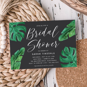 Tropical Summer Monstera Leaves Bridal Shower Invitation