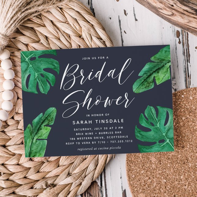Tropical Summer Monstera Leaves Bridal Shower Invitation (Creator Uploaded)
