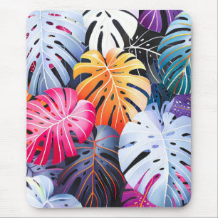 Tropical Summer Monstera Leaves Mouse Mat