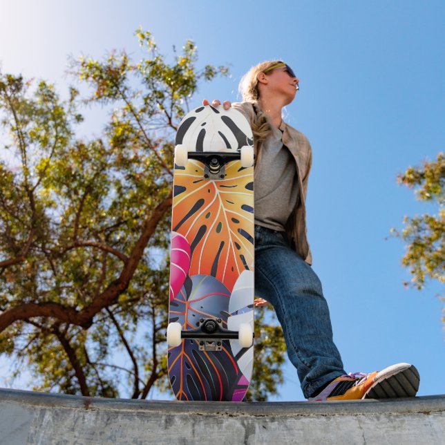 Tropical Summer Monstera Leaves Skateboard (Outdoor 1)
