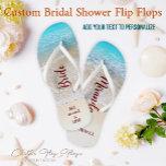 Tropical Summer Ocean Beach Bridal Shower Gifts Flip Flops<br><div class="desc">🌊 For the modern bride, there's nothing better than an unforgettable tropical beach bridal shower featuring personalised and customised gifts. From the shimmering turquoise ocean to the warm sand beneath your feet, it’s the perfect backdrop for a day full of fun activities, meaningful moments, and memories that will last a...</div>