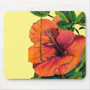 Tropical Summer orange hibiscus Mouse Mat