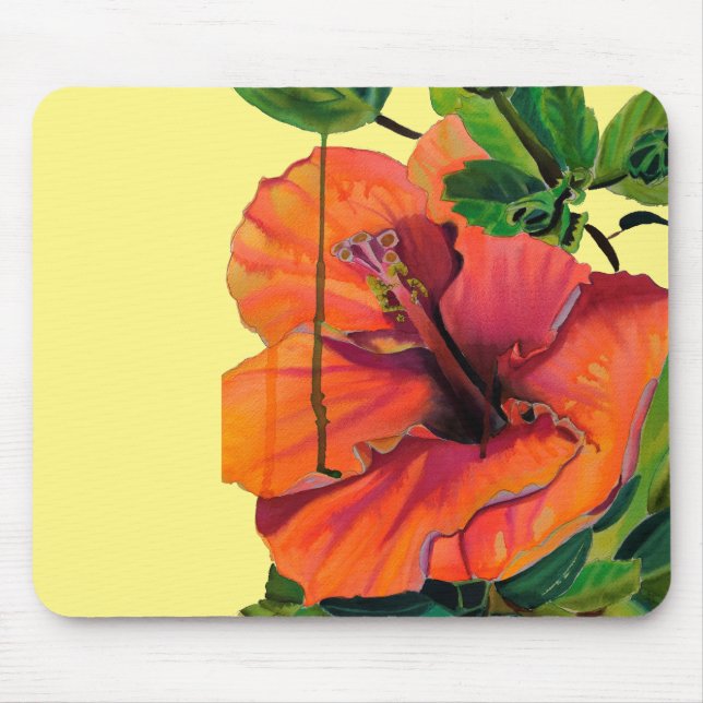 Tropical Summer orange hibiscus Mouse Mat (Front)