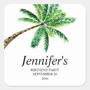 Tropical Summer Palm Tree Monogram or Name Square Sticker