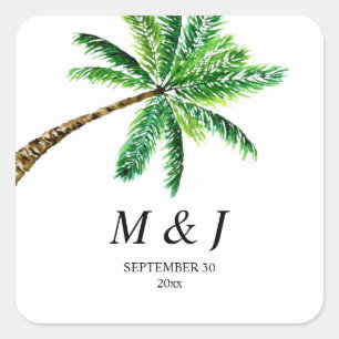 Tropical Summer Palm Tree Monogram Square Sticker