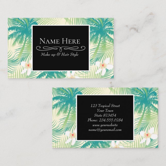 Tropical summer palm trees business card (Front/Back)