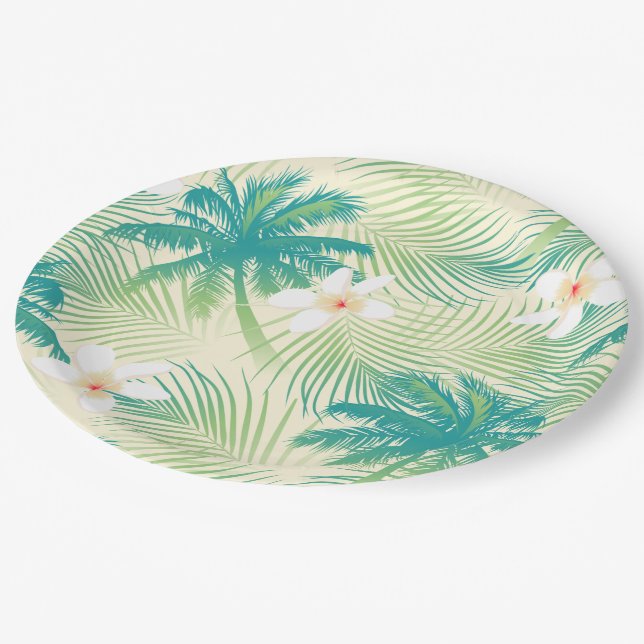 Tropical summer palm trees paper plate (Angled)