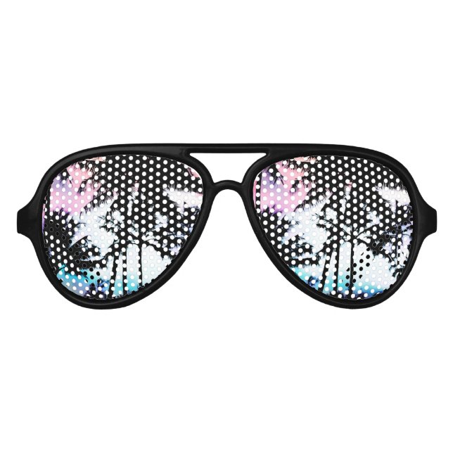 Tropical Summer Palm Trees Pink Blue Sunset Sky Aviator Sunglasses (Front)