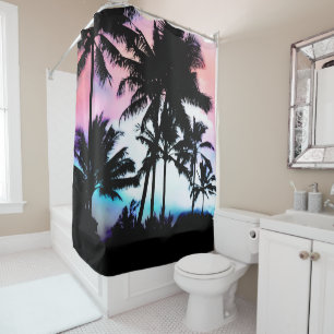 Tropical Summer Palm Trees Pink Blue Sunset Sky Shower Curtain