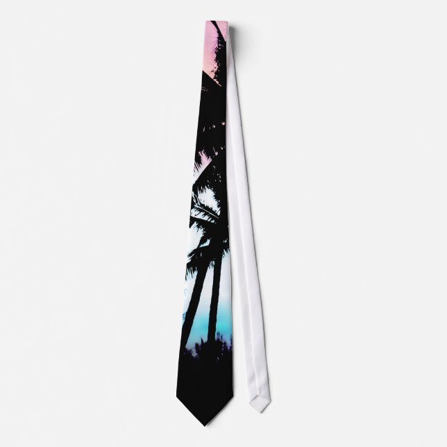 Tropical Summer Palm Trees Pink Blue Sunset Sky Tie (Front)