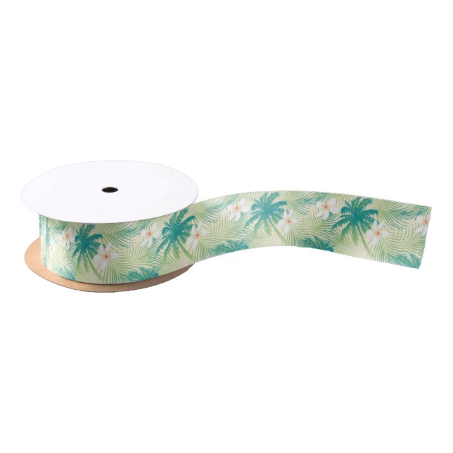 Tropical summer palm trees satin ribbon (Spool)