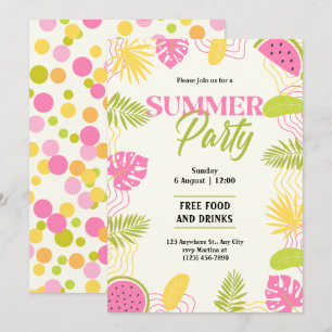 Tropical Summer Party Green And Pink Invitation