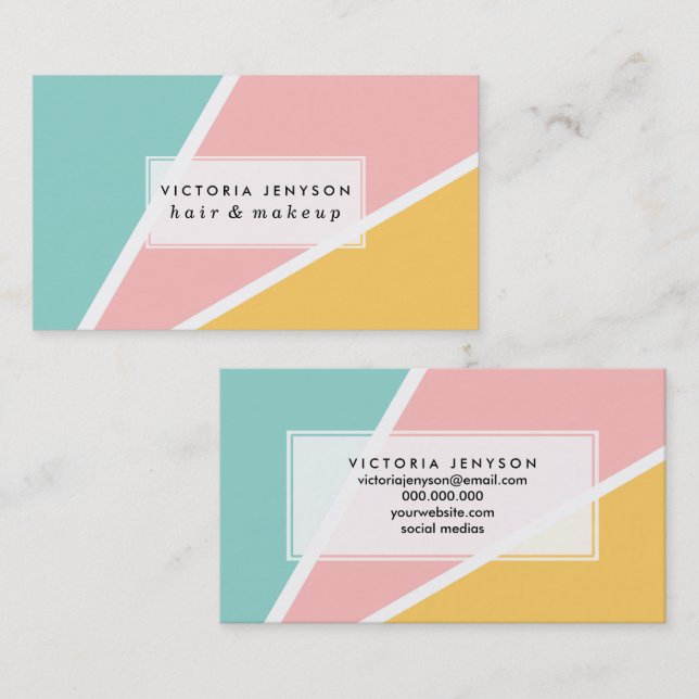 Tropical summer pastel pink turquoise yellow colou business card (Front/Back)