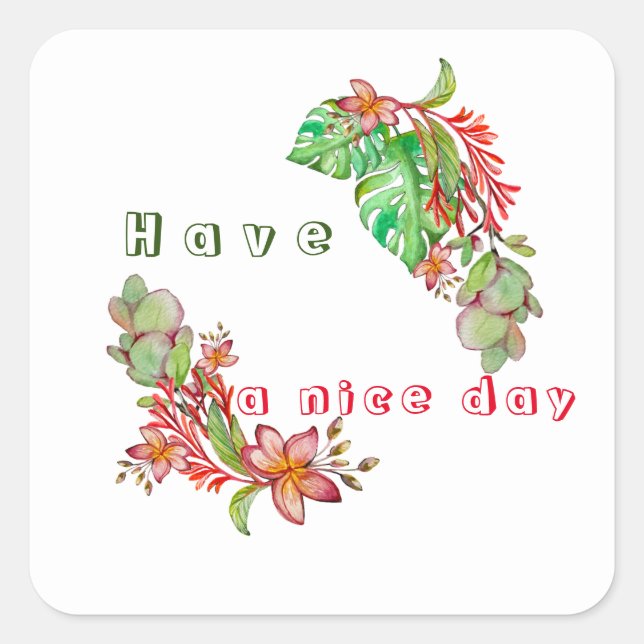 Tropical summer pattern with flowers and leaves  m square sticker (Front)