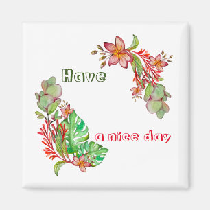 Tropical summer pattern with flowers and leaves  magnet