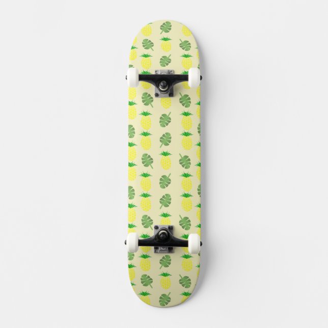 Tropical Summer Pineapple and Palm Leaves Pattern Skateboard (Front)