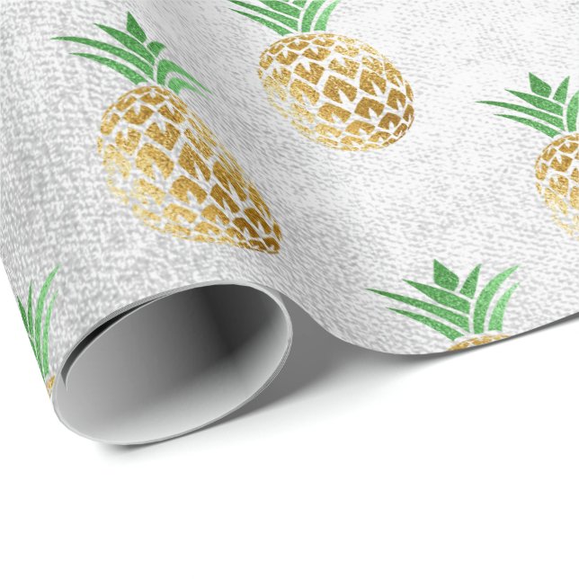 Tropical summer pineapple gold mint fruits gray wrapping paper (Roll Corner)