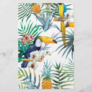 Tropical summer Pineapple Parrot Bird watercolor