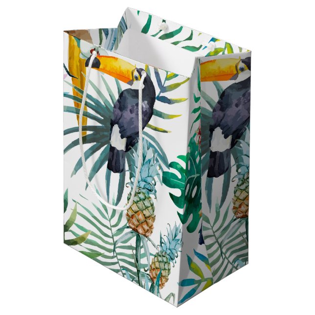 Tropical summer Pineapple Parrot Bird watercolor Medium Gift Bag (Front Angled)
