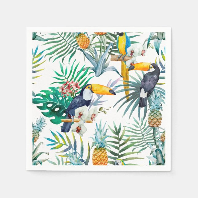 Tropical summer Pineapple Parrot Bird watercolor Napkin (Front)
