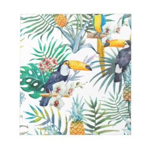 Tropical summer Pineapple Parrot Bird watercolor Notepad