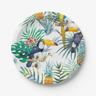 Tropical summer Pineapple Parrot Bird watercolor Paper Plate
