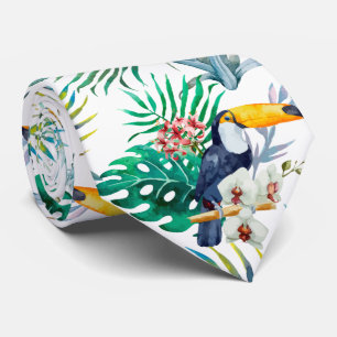 Tropical summer Pineapple Parrot Bird watercolor Tie