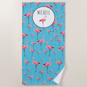 Tropical Summer Pink Flamingo Pattern Beach Towel