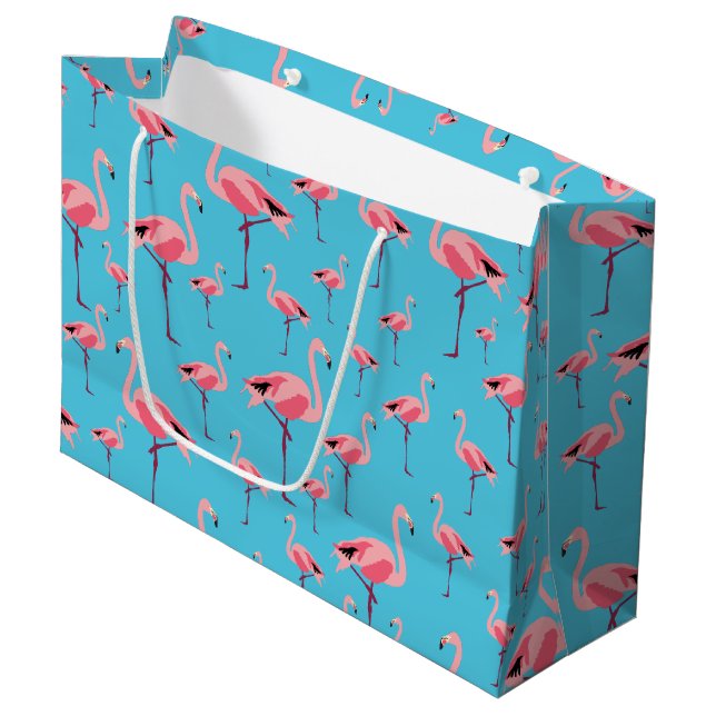Tropical Summer Pink Flamingo Pattern Large Gift Bag (Front Angled)
