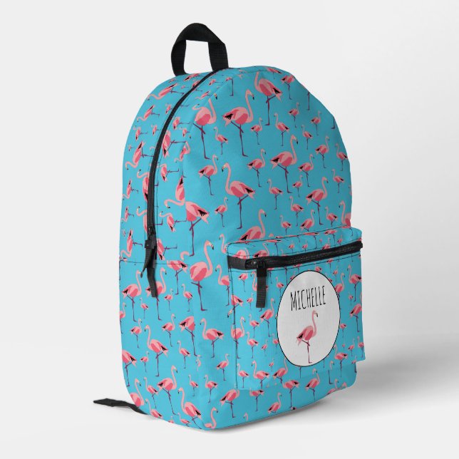 Tropical Summer Pink Flamingo Pattern Name Printed Backpack (Back Corner Left)
