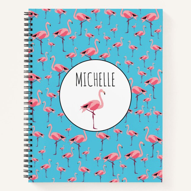 Tropical Summer Pink Flamingo Pattern Notebook (Front)