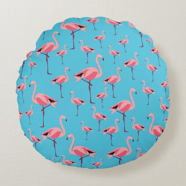 Tropical Summer Pink Flamingo Pattern Round Cushion (Front)