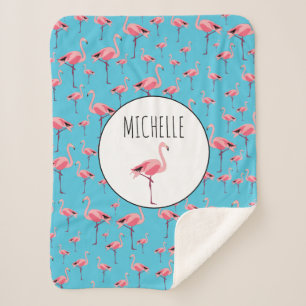 Tropical Summer Pink Flamingo Pattern Sherpa Blanket