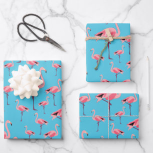 Tropical Summer Pink Flamingo Pattern Wrapping Paper Sheet