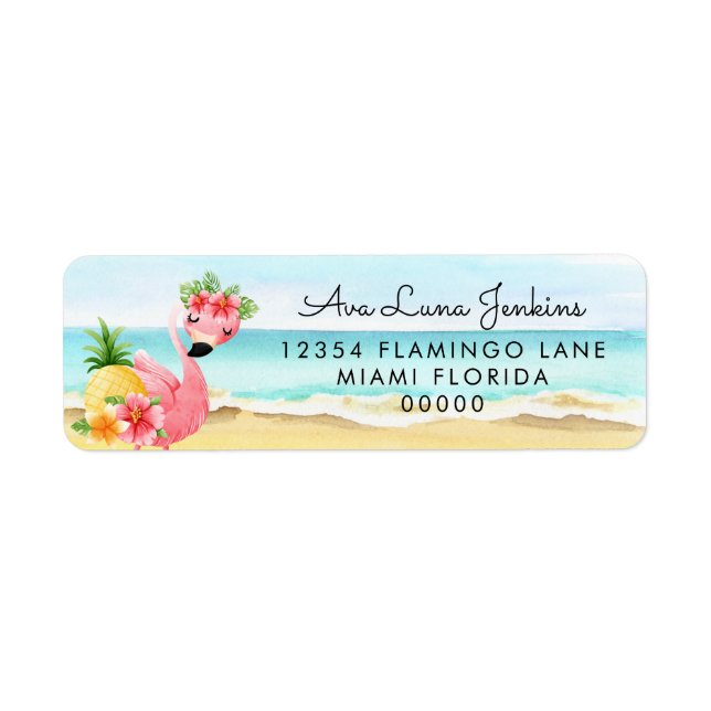 Tropical Summer Pink Flamingo Return Address Label (Front)