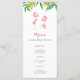 Tropical Summer Pink Flamingos Twins Baby Shower M Menu
