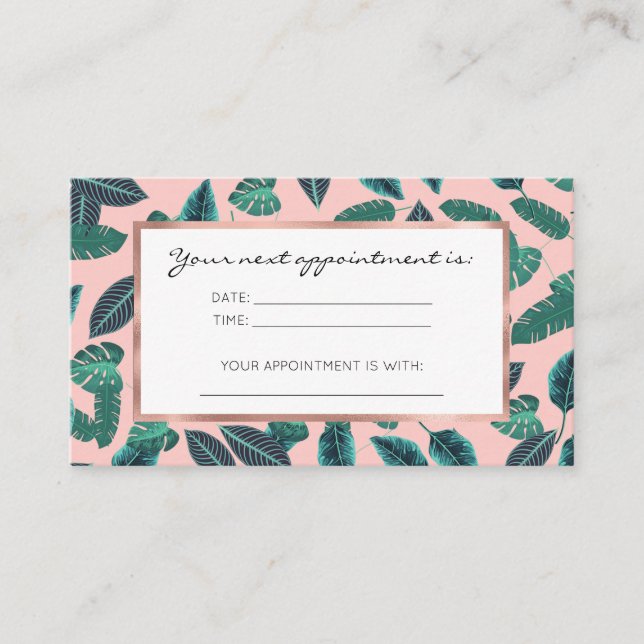 Tropical Summer Pink Green Leaves Sunset Pattern Appointment Card (Front)