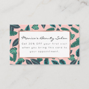 Tropical Summer Pink Green Leaves Sunset Pattern Discount Card