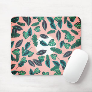 Tropical Summer Pink Green Leaves Sunset Pattern Mouse Mat