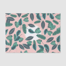 Tropical Summer Pink Green Leaves Sunset Pattern