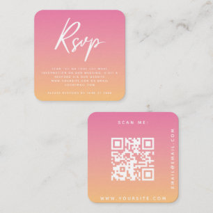 Tropical Summer Pink Orange Wedding RSVP QR Code Enclosure Card