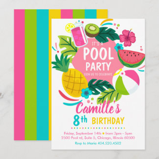Tropical summer pool party Invitation