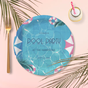 Tropical Summer Pool Party  Paper Plate