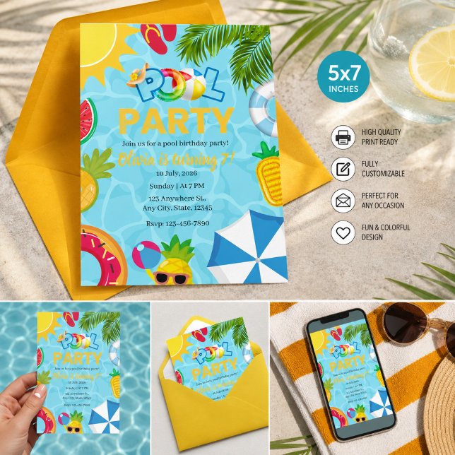 Tropical Summer Pool Party Vibe Invitation (Creator Uploaded)