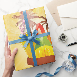Tropical Summer Popsicle and Palm Trees Wrapping Paper