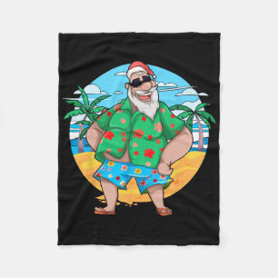 Tropical Summer Santa Claus Palm Trees Christmas I Fleece Blanket
