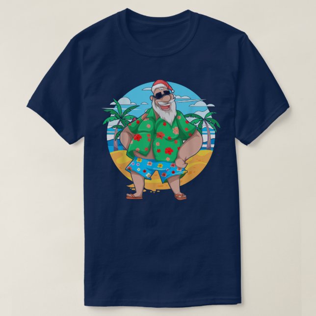 Tropical Summer Santa Claus Palm Trees Christmas I T-Shirt (Design Front)